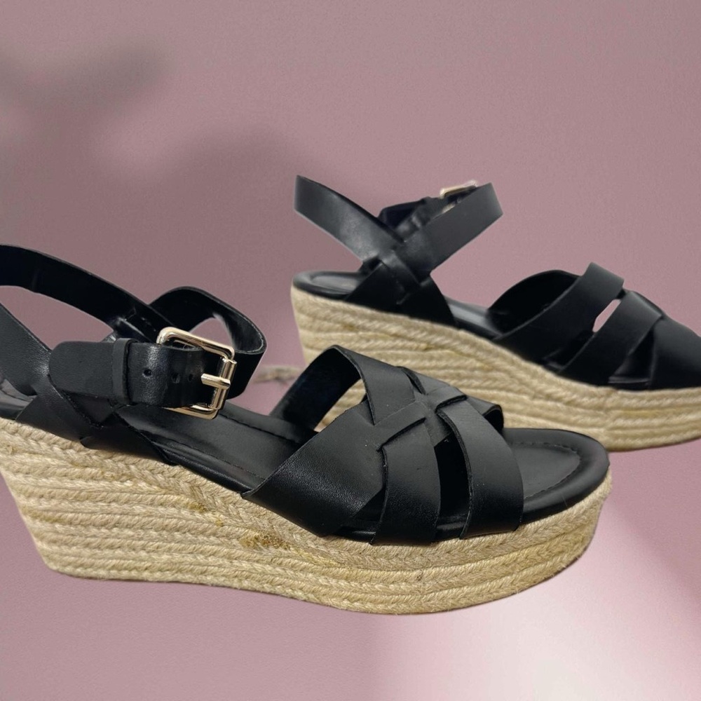 Aldo Black Strappy Wedge Sandals
